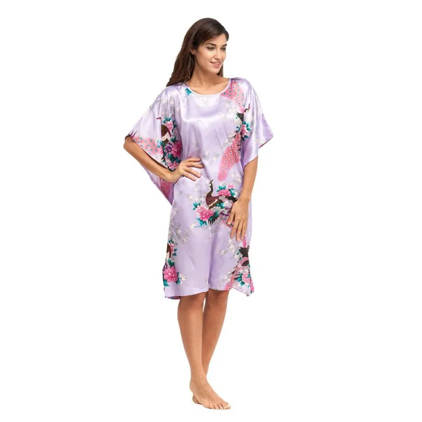 Лидер продаж темно зеленый Для женщин район халат платье в китайском национальном стиле пижамы Ночная цветок и Павлин кимоно один размер