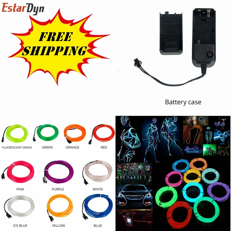 

1M/3M/5M Waterproof LED Strip Light Neon Light Glow EL Wire Rope Tube Cable+Battery Controller For Car Decoration Party