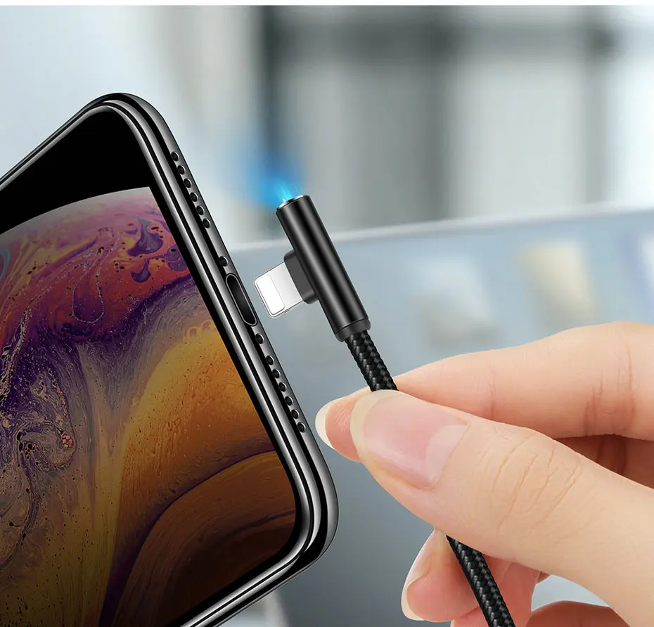 Mcdodo 90 Degree USB Cable For iPhone X Xs Max XR Fast Charging Data Cable For iPad iPhone 8 7 6s Plus 5s with LED Light (14)
