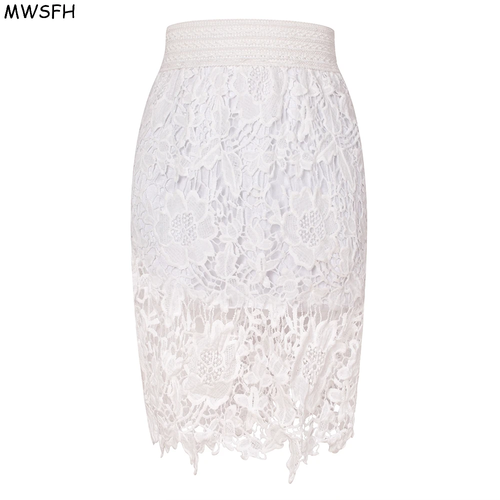 

MWSFH Summer Autumn Skirts Women Elegant Floral Lace High Waist Wear to Work Office Party Bodycon Fitted Skirt Sexy Mini Skirt