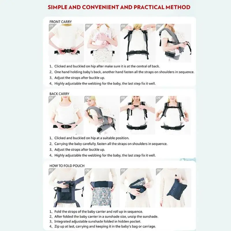5-36M Newborn Baby Front Facing Carrier Infant Sling Backpack Back H-shape Kids Pouch Wrap Carrier with Large storage Bag