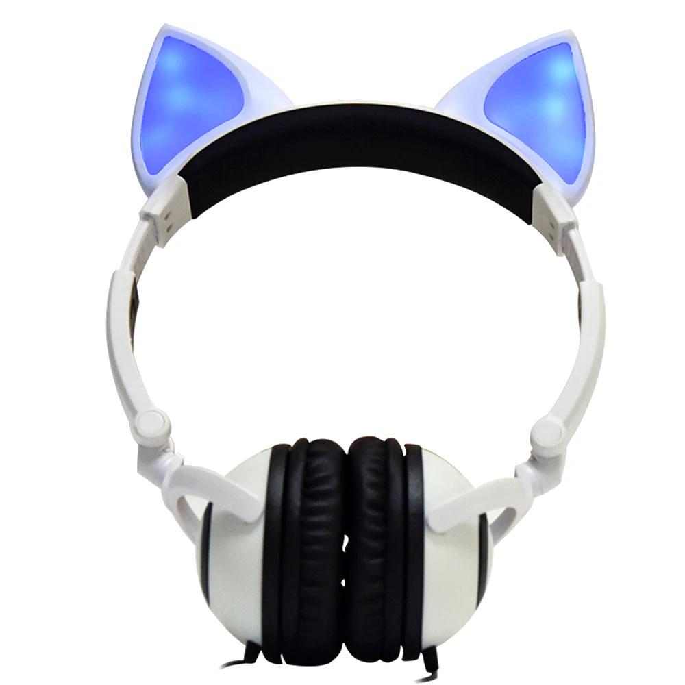 Foldable Fox Ear Headphones Flashing LED Lights for PC Laptop 3 5mm AUX Over ear Headset Adjustable Headband Kids Earphone