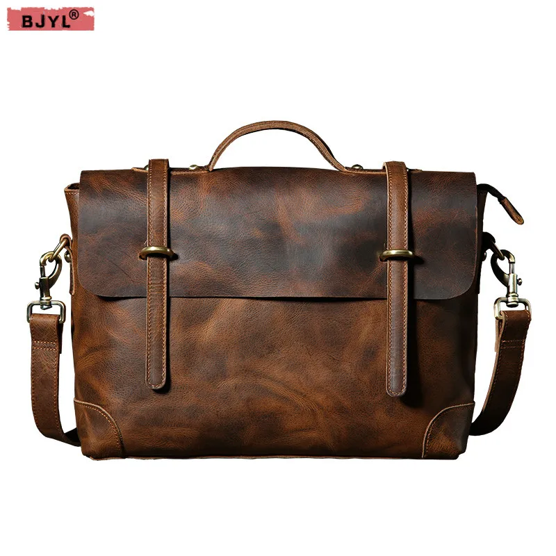 

Original British first layer cowhide retro men handbag genuine Leather man laptop shoulder messenger bag business briefcase