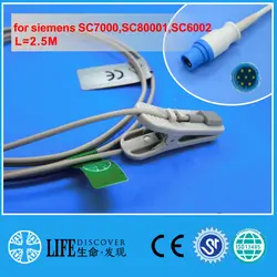 Длинный кабель взрослых ухо клип spo2 датчик кислорода для siemens SC7000, SC80001, SC6002