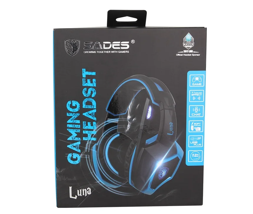 SADES LUNA Virtual 7,1 игровая гарнитура с объемным звуком, USB наушники, Встроенный пульт дистанционного управления для геймера