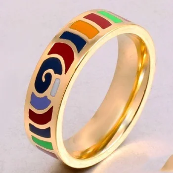 

12pcs/lot Wholesale Enamel Stainless Rings Accessoreies Russian Elegant Designer Geometry Enamel Flower ring Aneis Anel With Box