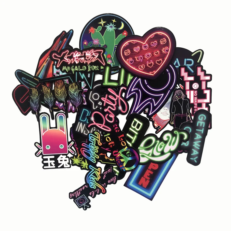 100 шт неоновый свет стикер аниме икона животные милые Надписи Наклейка s подарки для детей в портфель для ноутбука Гитара Холодильник велосипеда, автомобиля