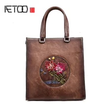 AETOO Leather women's bag, head cowhide shopping bag, retro college wind bucket bag, single shoulder oblique cross handbag
