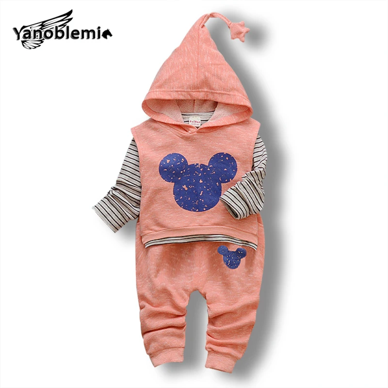 

Girls Boys Cartoon Hooded Clothing Sets Sleeveless Sweatshirt+Pants+Stripe T-Shirt 3pcs Children's Pullover Hoodie Clothes Suits