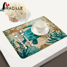 Miraille 2/4/6 peças conjunto mesa de cozinha esteiras de linho algodão guardanapo de mesa marinha tartaruga do mar polvo padrão decorativo placemats(China)