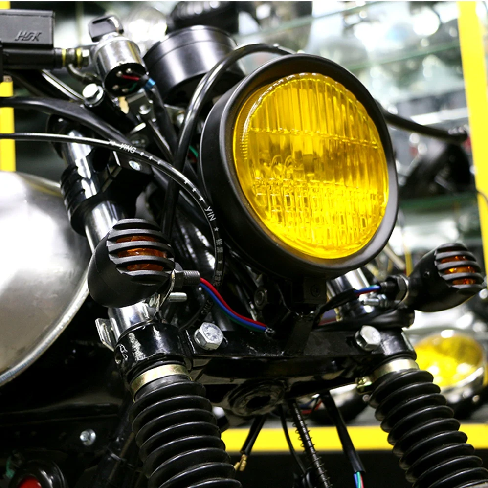 6 дюймов Ретро Алюминий мотоциклетные фары 12V Черный Высокий/ближнего света лампы для CG125 GN125 Suzuki Кафе Рейсер