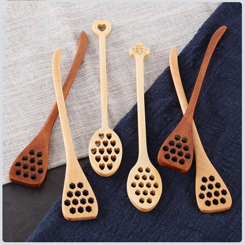 

1 Pc Creative Style Long Handle Coffee Honey Stirring Spoon Flatware Practical Wooden Honey Jar Mixing Stick Kitchen Utensils