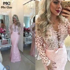 Акция вечерние платья Robe de soiree кружевные посмотрите на дешевое жемчужное длинное вечернее платье для беременных - Цвет: Розовый