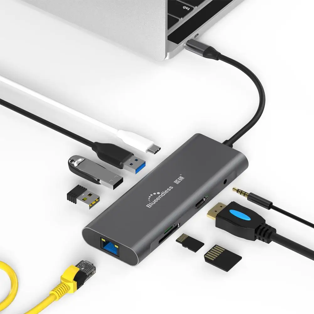 Portable 9-in-1 Multi-function Docking 4K HDMI USB HUB 9-in-1 HDMI+USB3.0+PD+3.5MM Audio+Gigabit LA