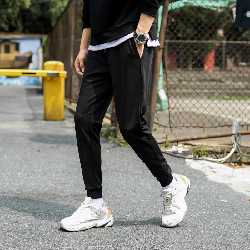 Осень-зима Для мужчин Штаны ботильоны Длина Slim Fit Для мужчин s джоггеры кора черно-белой печати Повседневное пот Штаны Высокое качество, Большие размеры 5XL