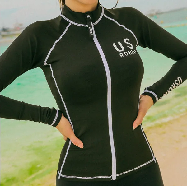 Swimsuit Women Bathing Suit High Waist Dress Plus Size Swim New Female Four Piece Zipper Surfing Long Sleeve Pants Beach