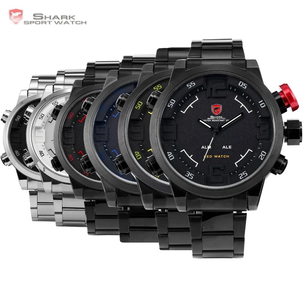 Luxury Package Box SHARK Sport Watch Brand Reloj Hombre Calendar Digital Army Quartz Military LED Steel Wrist Watches /SH103-108 Luxury Package Box SHARK Sport Watch Brand Reloj Hombre Calendar Digital Army Quartz Military LED Steel Wrist Watches /SH103-108