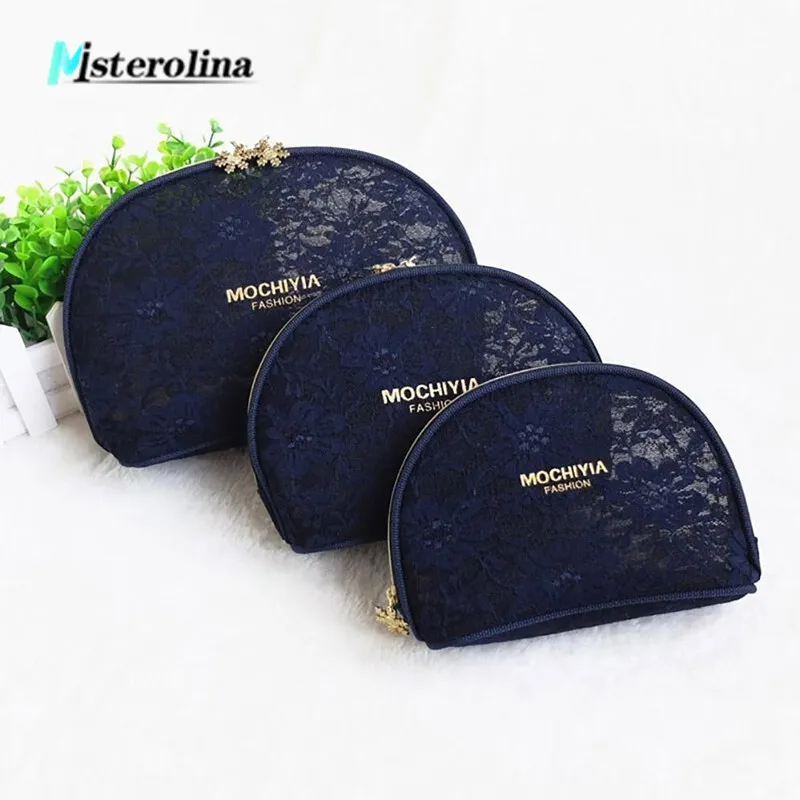 

2018 Lace Design Cosmetic Bag Women Black Zipper Makeup Bags Fashion Travel Necessary Cosmetic Cases Small Make Up Pouch S M L