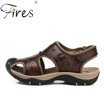 

Fires Summer Men Beach Sandals Anti-collision Toe Brown Casual Shoes Outdoor Cool Flat Shoes New Comfortable Man Sandal