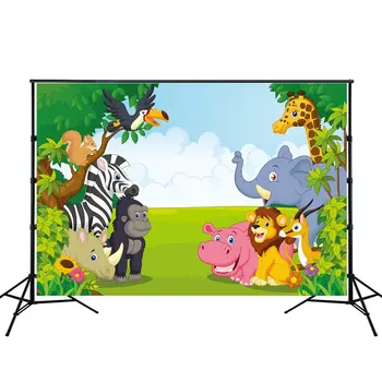 

Cartoon animal elephant giraffe zebra lion jungle Backgrounds Vinyl cloth High quality Computer print wall backdrops