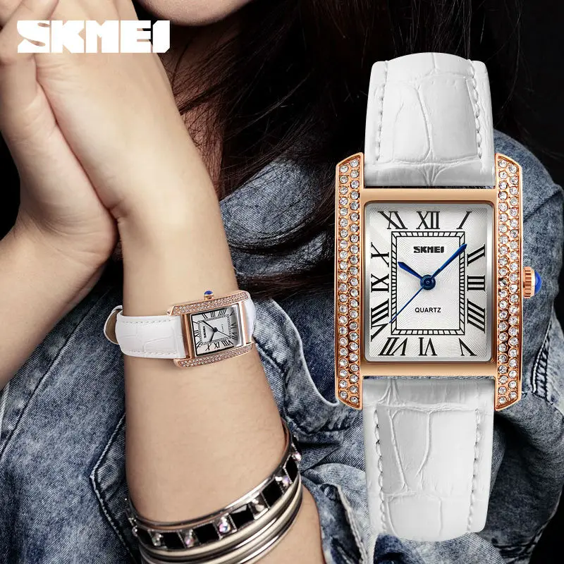 SKMEI брендовые модные женские кварцевые часы под платье женские часы с кожаным ремешком модные водонепроницаемые наручные часы 1281