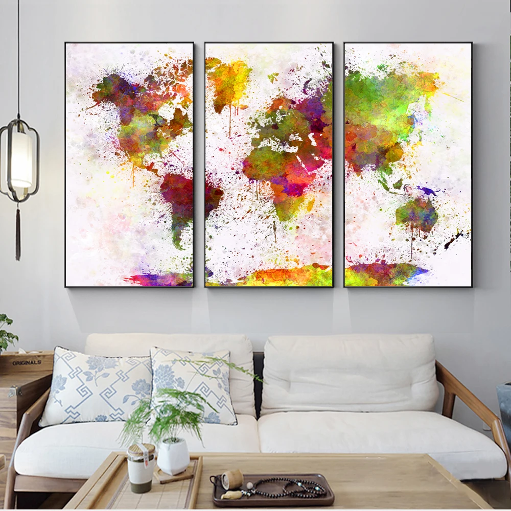 Earth Home Decor Tree Wall Art Art Print Painting World Map Watercolor Travel 365 World Map Canvas Tree Print Autumn Colorful