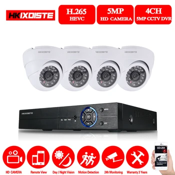 

HKIXDISTE 4CH 5MP HD Home Security Cameras System 4Pcs 5.0MP 2560*1920p Indoor Outdoor Dome CCTV Cameras Kit Easy Remote View