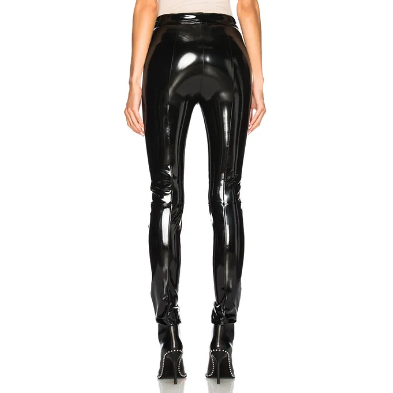 Весенние кожаные брюки в стиле панк, женские уличные обтягивающие брюки-карандаш с перекрестными ремешками, европейские черные женские брюки из искусственной кожи на молнии