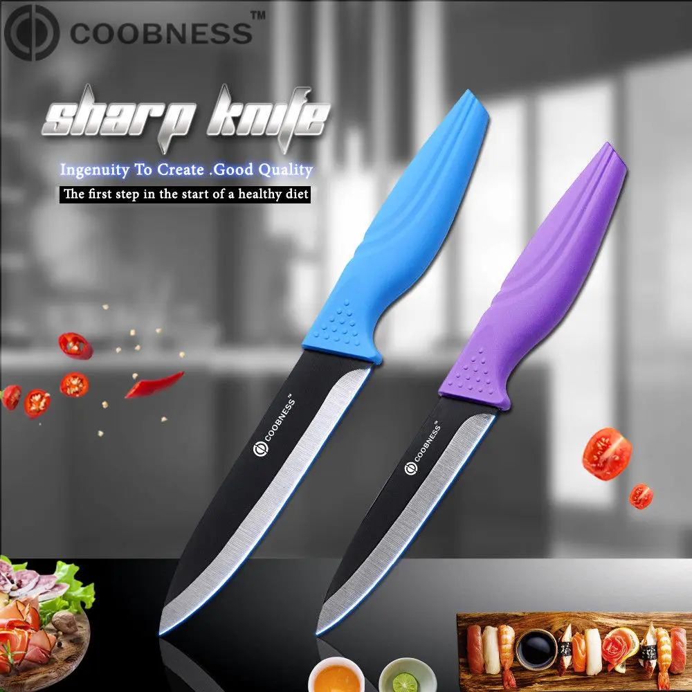 Кухонные ножи от бренда COOBNESS, 2 шт, керамический нож, разноцветная ручка, черное лезвие, нож для очистки фруктов, нож для нарезки, инструмент для приготовления пищи - Цвет: 4 inch 5 inch
