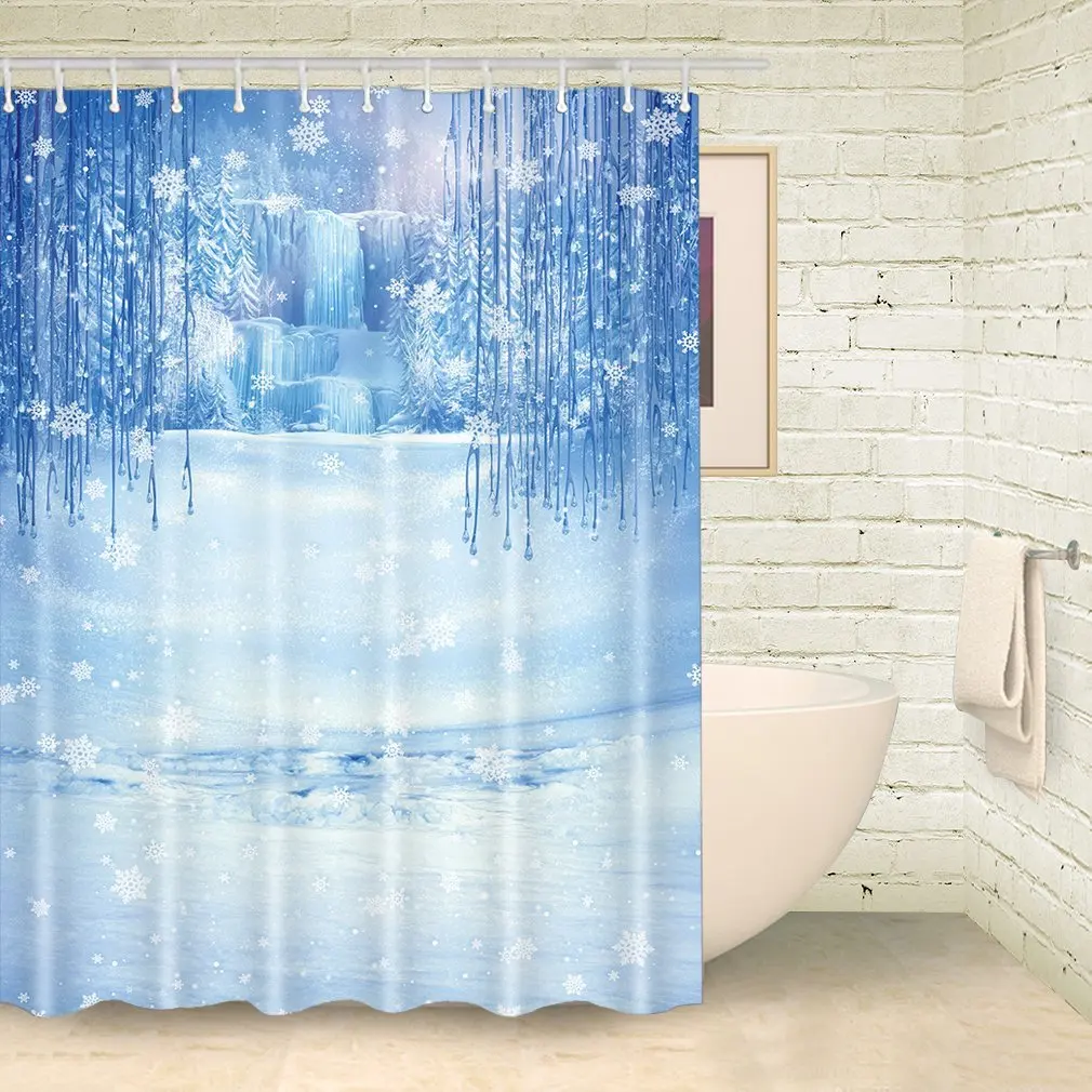 FOOG Glacier World Shower Curtains Bead Curtain Snownflake Shower