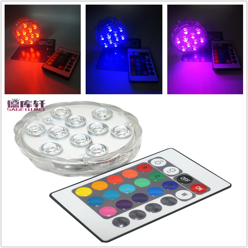 

4pcs/lot Super Bright Submersible RGB LED Light 24key IR remote controllter Battery Operated IP68 Underwater Wedding Party