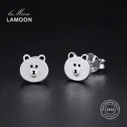LAMOON 2018 новые легко медведь 100% настоящие 925-Стерлинговое Серебро серьги-гвоздики S925 ювелирные украшения для женщин подарок для девочек LMEY224