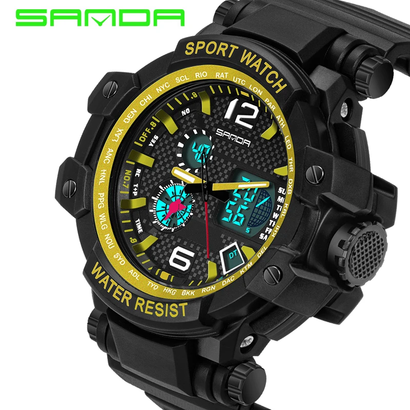 Новый бренд Для мужчин Открытый спортивные часы LED календарь двойной пояс