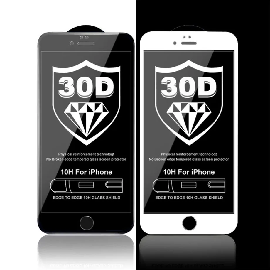 Защитное стекло с закругленными краями 30D для iPhone 7 8 6 6s Plus, закаленное стекло для экрана iPhone 11 Pro X XR XS Max 7