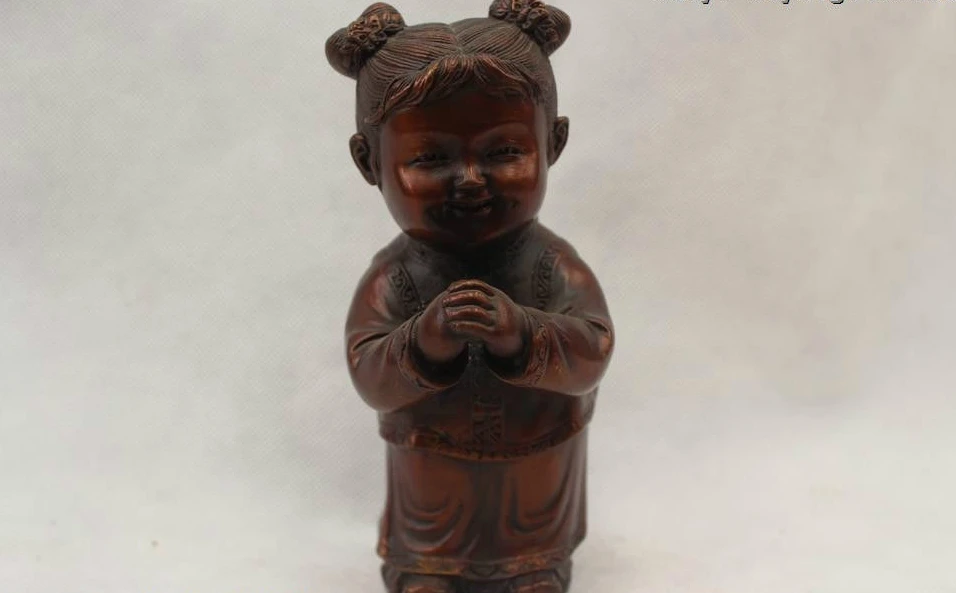 

7"China Chinese Folk Red Bronze Wealth Girl congratulation Statue Sculpture