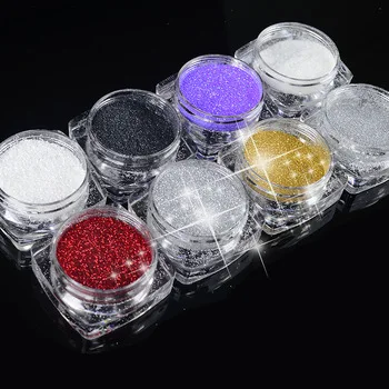 WUF Hot selling 2g/Box 8 colors Holographic Nail Glitter Powder Shining Sugar Nail Glitter Dust Powder Nail Art Decorations Set