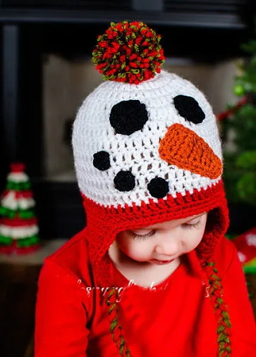 

Special price - Lovely Cartoon handmade Crochet snowman hat , Baby Christmas Hat ,100% cotton snowman baby hat caps