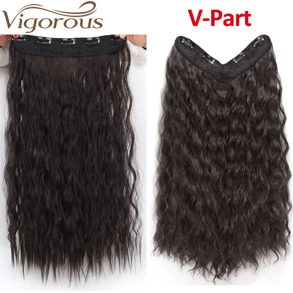 Vigorous Synthetic Clip In Hair Extensions 22 Inch Water Wave Natural Hair Black for Women Hairpieces