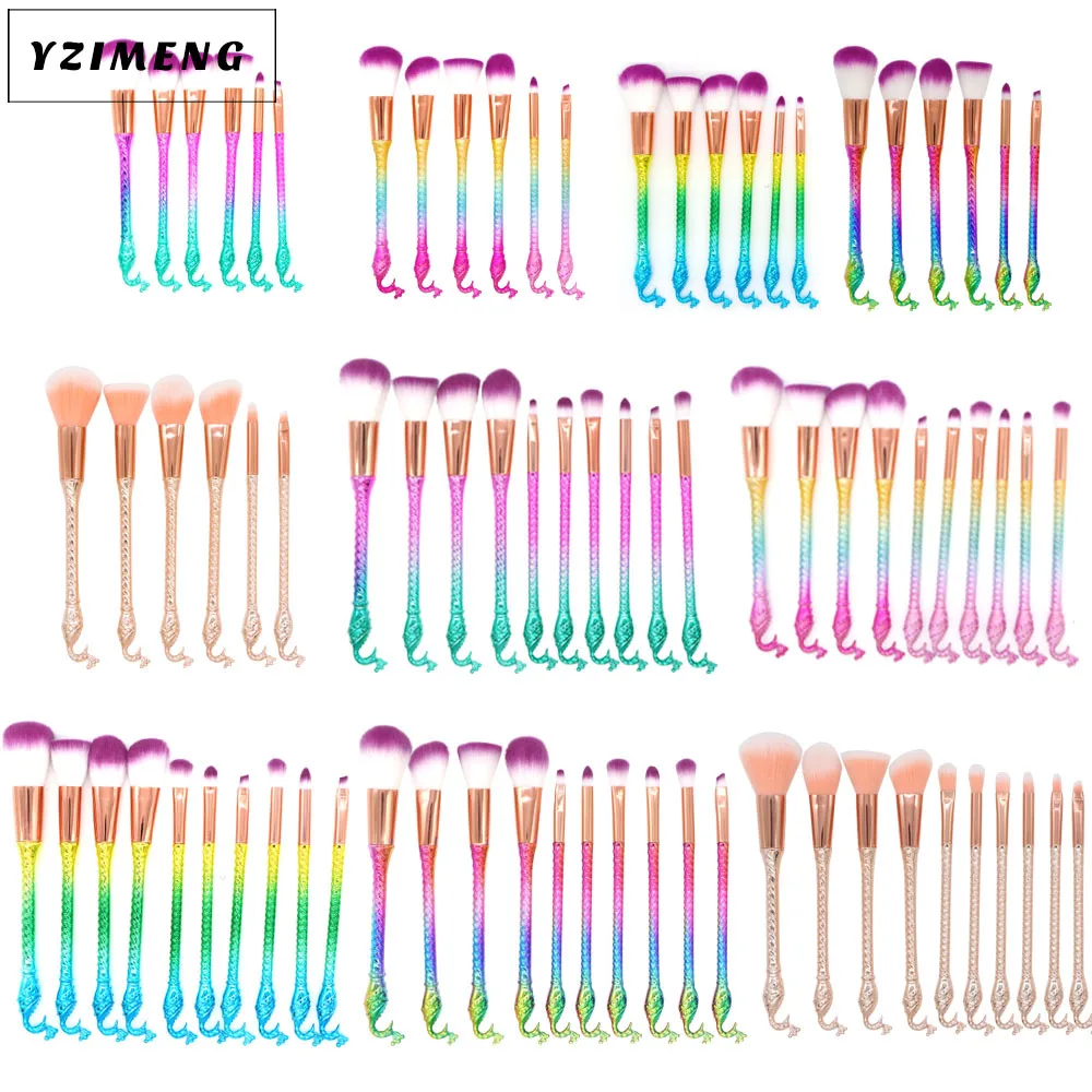 

New 6/10Pcs/set Colorful Mermaid Eyeshadow Makeup Brushes Foundation Blending Powder Contour Concealer Blush brush