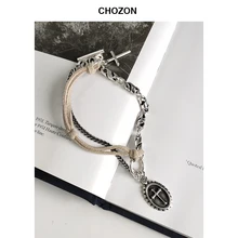 Корейская версия 925 стерлингового серебра дизайн тяжелой промышленности ручной работы Крест Марка Вера браслетная застежка украшение для рук