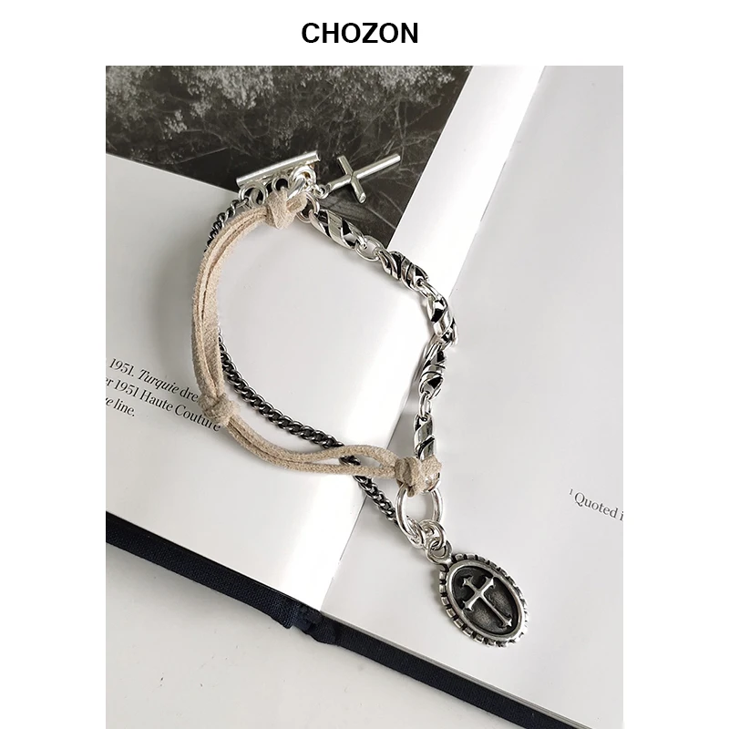 

Korean version 925 sterling silver Design heavy industry hand-woven cross mark faith bracelet buckle hand Decoration