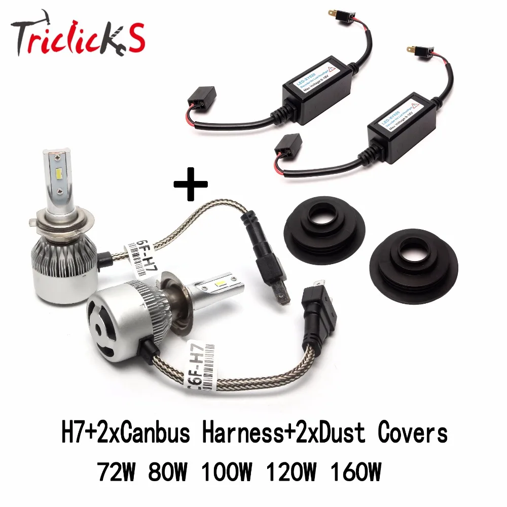 

Triclicks 2x H7 Hi/Lo 6000K Flip Chip LED Headlight Bulbs Error Free Canbus Headlights+Free 2x Dustproof Dust Covers+2x Decoders