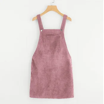 

Sleeveless Pocke Retro Corduroy Dress 2019 Spring Summer Casual Loose Elegant Suspender Sundress New Female Vintage Party Dress