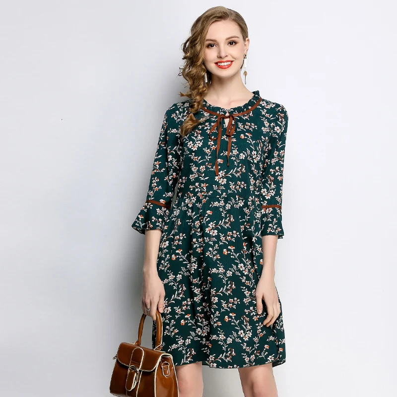 2018 plus sommer gre kurze blumendruck frauen h halb 5xl kleider weiblichen flare chiffon russland arbeit lose EHID29