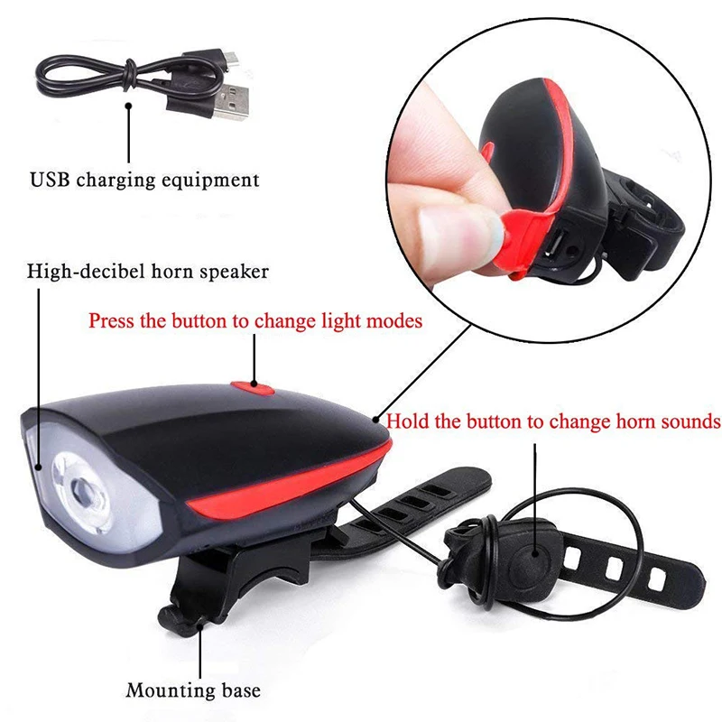 Top Bicycle Light USB Charging Bike Light Horn 250lm Bicycle Light Headlight Cycling Multifunction Ultra Bright 120 db Horn Bike #3 9