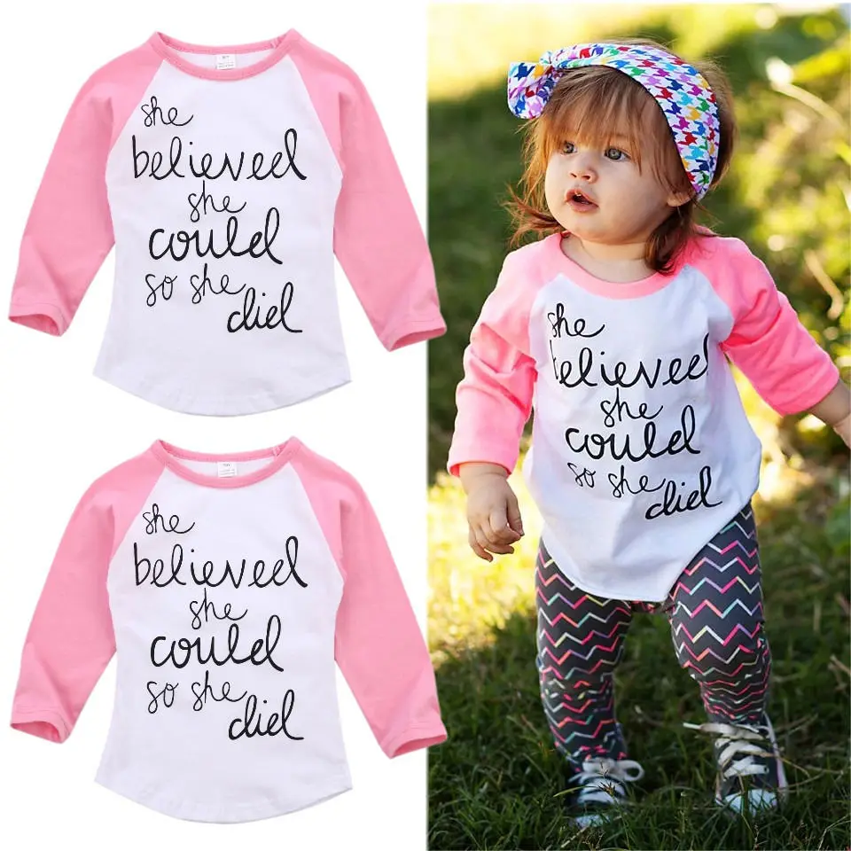 2016 Fashion Toddler Kids Baby Girls Tees Long Sleeve T shirt Tops