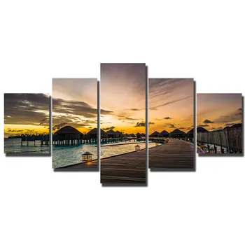 

Artryst canvas printed Relaxing Sea Covered Bridge living room decoration paintings 5 piece wall art poster home decor WY267