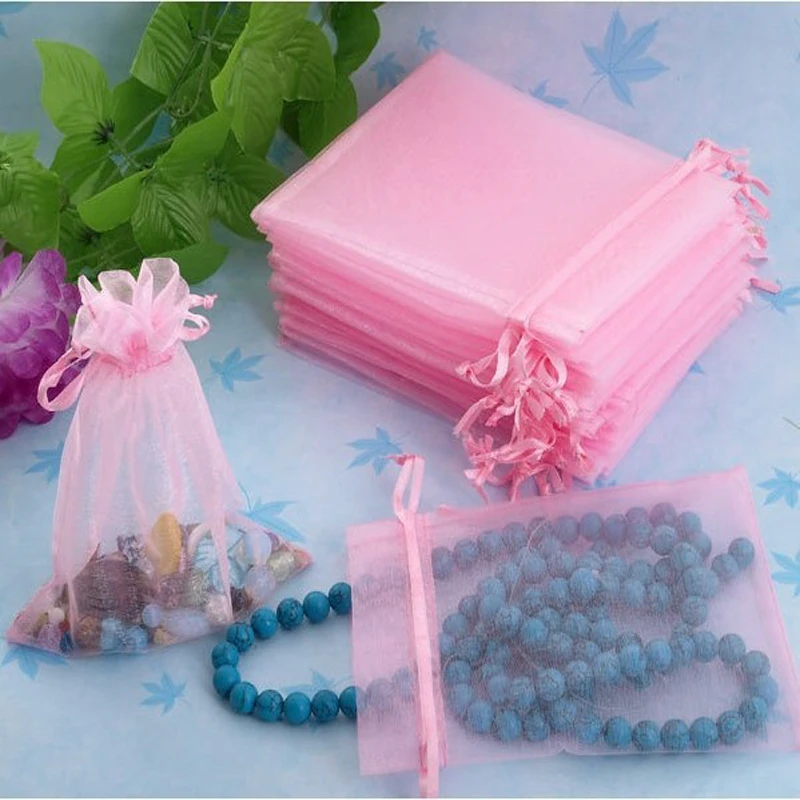 

100pcs 7x9cm Pink Organza Jewelry Gift Bags Small Drawstring Bag Cheap Wedding Gift Bags Christmas Packaging Tulle Favor Sack