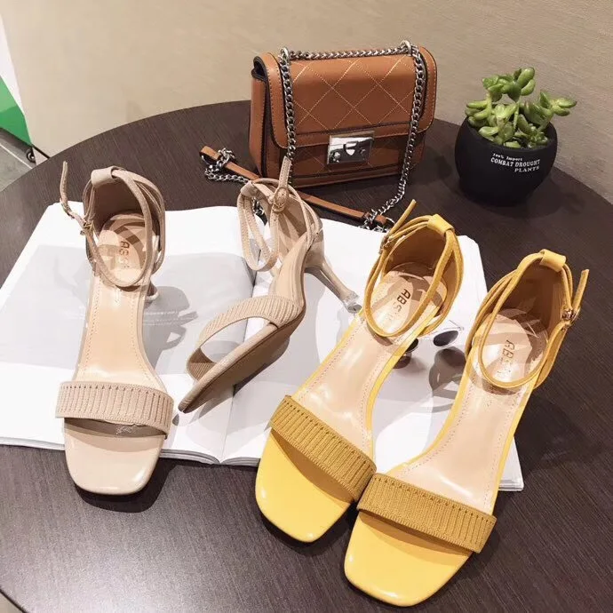 

2019 summer new fashion simple solid color high heel women comfortable knit upper stiletto casual high heels