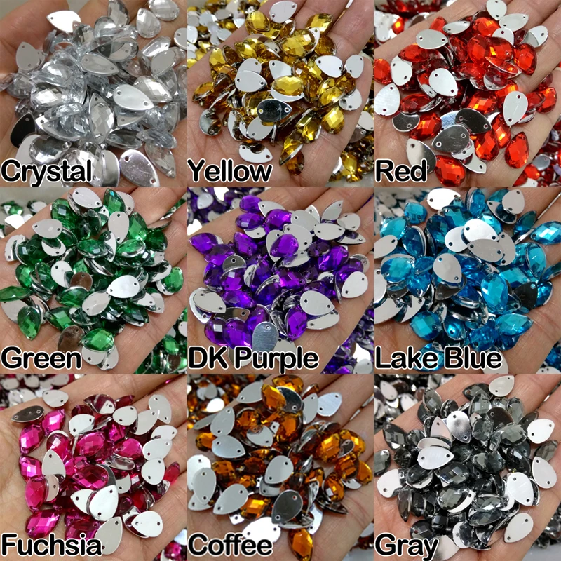 

Sew on Acrylic Rhinestones 8*13mm Mesh faces Water drop crystal 2000pcs/bag for gament free shipping